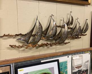 Midcentury, brutalist large sailboat sculpture