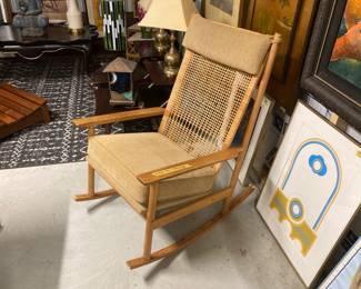Danish teak and rattan rocking chair by Hans   Olsen
