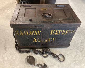 Turn of the century, solid, steel railway strong box with Lock