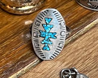 Chip in lay turquoise in Sterling silver