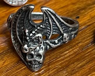 Sterling dragon & skull ring