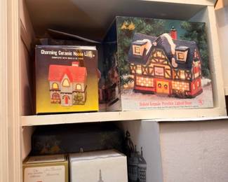 Department 56 Style Christmas Village Lighted Houses Original Boxes Ceramic House Lite Holiday Village Buildings Collectible Lot