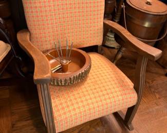 Antique Oak Morris Chair Recliner Plaid Upholstery Mission Style Armchair Vintage Furniture