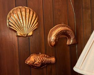 Copper Wall Molds Collection Shell Fish Cornucopia Horn of Plenty Baking Mold Wall Decor Vintage Farmhouse Kitchen Country Collectible