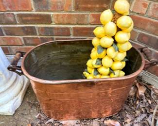 Antique Copper Wash Tub Kettle Ceramic Lemon Topiary Tree Garden Decor Primitive