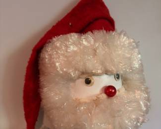 Vintage Cellophane Tinsel Santa Claus Head Christmas Ornament Retro Mid Century Holiday Decor