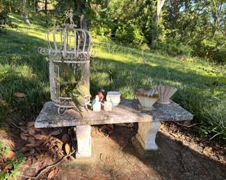 Concrete Stone Garden Bench Iron Decorative Birdcage Garden Figurines Outdoor Yard Decor Lot