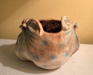 Handmade Pottery Bowl Planter Handles Rustic Stoneware Art Pottery Earth Tone Glaze Studio Ceramic Collectible