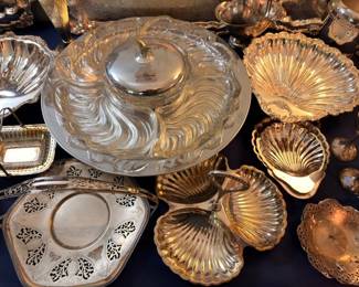 Silver Plate Shell Dishes Covered Server Swirl Bowl Assorted Serving Pieces Vintage Silverplate Lot