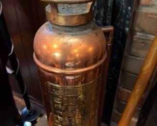 Antique Copper Fire Extinguisher Engraved Brass Handle Vintage Industrial Decor