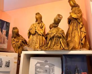 Nativity Scene Figures Three Wise Men Magi Gold Tone Christmas Village Building Box Holiday Decorations Religious Collectible