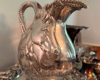 Silver Plate Ornate Ewer Pitcher Figural Handle Rope Twist Victorian Antique Silverplate