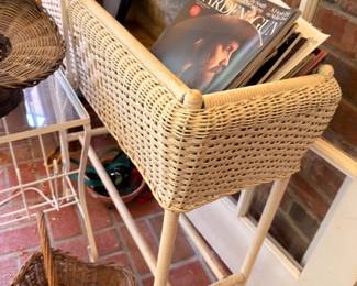 Wicker Magazine Rack Stand Garden Magazine Woven Baskets Rattan Furniture Vintage Home Decor Cottage Style Estate