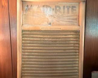 Antique Maid-Rite Washboard Wood Frame Metal Ribbed Surface Vintage Laundry Primitive Country Farmhouse Decor Collectible