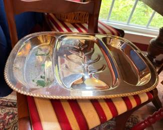 Silver Plate Divided Serving Tray Gadroon Edge Three Section Relish Dish Victorian Silverplate Entertaining