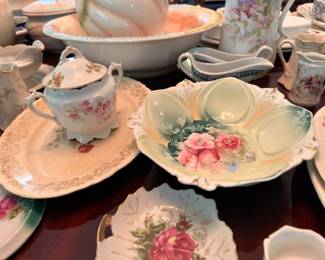 Assorted Vintage China Floral Sugar Bowl Gravy Boat Tea Cups Rose Pattern Plates Porcelain Lot