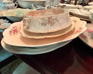 Porcelain Gravy Boat Attached Saucer Gold Trim Floral Pattern Vintage China Serving Piece