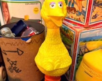 Playskool Lincoln Logs Box Sesame Street Big Bird Figure Vintage Toys Retro Kids Games Collectible Lot