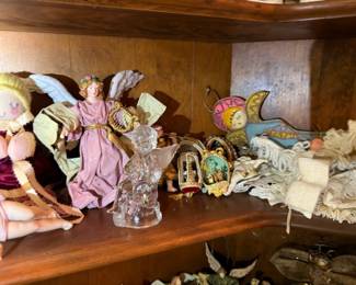 Fairy Angel Doll Butterfly Wings Crystal Glass Figurines Lace Doilies Decorative Shelf Display Trinkets Collectible Lot