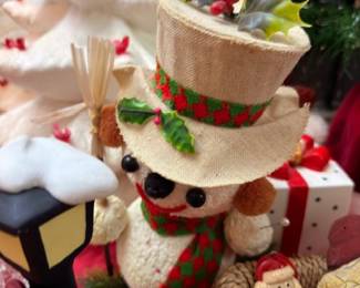 Vintage Christmas Snowman Figurine Top Hat Holly Scarf Holiday Decor Collectible