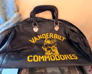 Vintage Vanderbilt Commodores Gym Bag Black Vinyl Duffel Yellow Logo Nashville College Sports Memorabilia Collectible