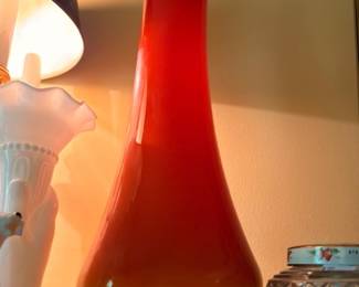 Red Orange Art Glass Swung Vase Tall Mid Century Modern Viking Style Vintage