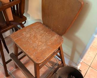 Antique Wood Childs Chair Step Stool Primitive Rustic Worn Patina Vintage Furniture Small Wooden Seat