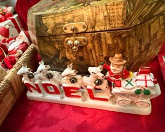 Vintage Ceramic NOEL Christmas Candle Holder Reindeer Snowman Figures Mid Century Holiday Decor Kitsch Collectible