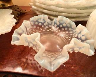 Fenton Hobnail Milk Glass Ruffled Edge Bowls Dishes Collection Vintage White Glassware