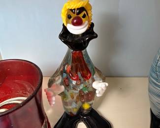 Murano Style Blown Glass Clown Figurine Black Red Amber Italian Art Glass Hand Blown Venetian Collectible