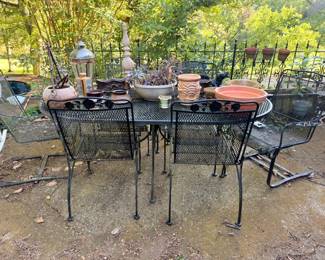 Wrought Iron Patio Furniture Set Terra Cotta Pots Garden Planters Outdoor Decor Lot