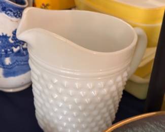 White Milk Glass Hobnail Creamer Pitcher Vintage Anchor Hocking Fenton Glassware Collectible