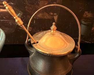 Antique Brass Copper Kettle Swing Handle Lid Cast Iron Base Victorian Hearth Fireplace Tea Kettle Collectible