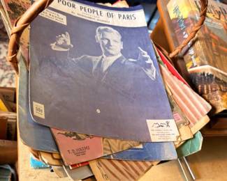 Basket Vintage Sheet Music Ephemera Paper Lot American Flag Memorabilia Antique Documents Collectible