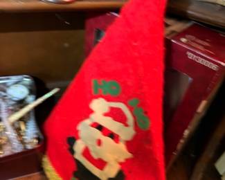 Red Felt Christmas Stocking Ho Ho Ho Santa Claus Applique Design Vintage Holiday Decoration Collectible