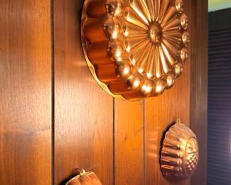 Copper Baking Molds Wall Decor Sunburst Fluted Shell Shape Antique Kitchen Wall Hanging Vintage Farmhouse Country Decor Collectible