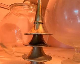 Brass Oil Lamp Snuffer Cone Top Glass Demijohn Globe Vintage Metalware Lighting Antique