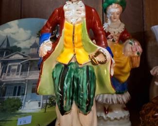 Porcelain Colonial Gentleman Figurine Hand Painted Red Coat Yellow Vest Vintage Ceramic Statue Antique Victorian Decor Collectible