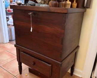 Antique Wood Sugar Chest Side Table Drawer Turned Legs Butter Molds Primitive Country Furniture