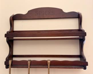 Wood Wall Mounted Spice Rack Shelf Lettered Spices Vintage Kitchen Storage Farmhouse Country Decor