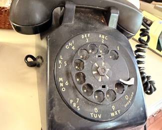 Vintage Black Rotary Dial Telephone Close Up Desk Phone Mid Century Retro Collectible Working Phone