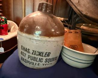 Chas Zickler Nashville Tenn Advertising Stoneware Jug 407 Public Square Antique Pottery Local History Collectible