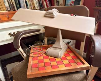 Vintage Sewing Machine Portable Electric Checkerboard Game Board Red White Table Top Crafting