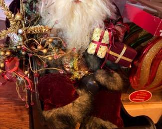 Large Old World Santa Claus Figure Fur Hat Long White Beard Holding Wrapped Presents Christmas Display Holiday Decoration Collectible