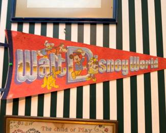 Vintage Walt Disney World Red Felt Pennant Mickey Mouse Characters Souvenir Banner Disney Memorabilia Collectible