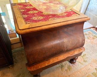 Antique Bombe Chest Curved Front Dark Wood Trunk Bun Feet Victorian Furniture Storage Blanket Chest Decorative Runner
