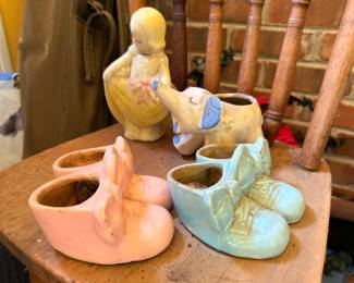 Vintage Ceramic Planters Baby Shoe Booties Duck Bird Figurine Pink Blue Mid Century Pottery Nursery Decor Collectible Lot