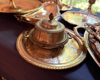 Silver Plate Covered Butter Dish Finial Lid Round Tray Victorian Silverplate Tableware