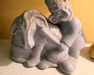 White Ceramic Elephant Boy Figurine Planter Vintage Pottery Animal Figure Collectible