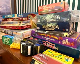 Large Lot Vintage Board Games Monopoly Password American Trivia Chess Challenger Chinese Checkers Crossbows Catapults Retro Family Games